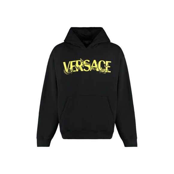 Men's Black Contrast Logo Cotton Hoodie for FW23